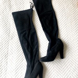 Black thigh high Steve Madden boots with heel